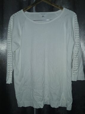 Calvin Klein Ivory Stud-Trim 3/4 Sleeve Sweater Size Xl
